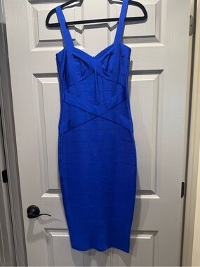 Royal Blue Midi Bodycon Bandage Dress with Straps